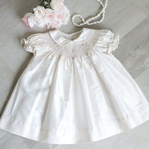 Ivory Silk Smocked Dress Size 9 Months Portrait Flower Girl Special Occasion NWT